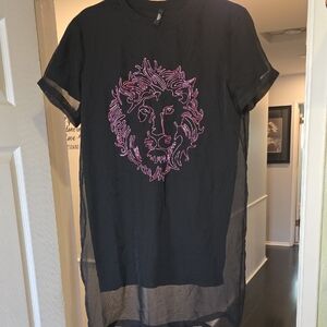 Versus Versace Black and Pink Sheer Lion Tee/Dress